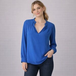 Joe’s Jeans Y2K 100% Silk Royal Blue V-Neck Blouse Size M